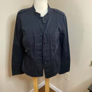 Michael Kors Women's XL Navy Blue Military Inspired Button Up Cotton Field Jacke